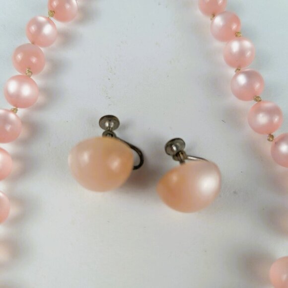 Vintage Light Pink Moonglow Necklace + Earring Set - Picture 3 of 5